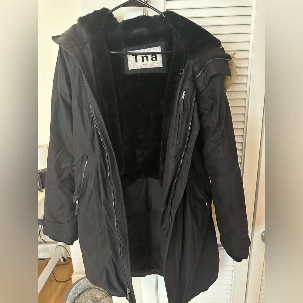 Aritzia TNA Black Ski Jacket with Hood and Weather-Resistant Material